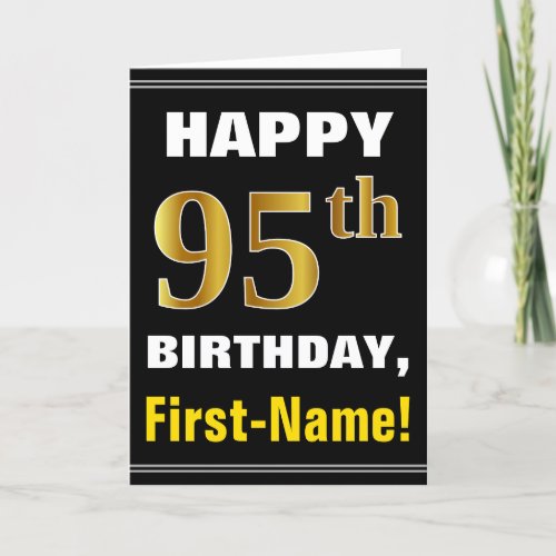 Bold Black Faux Gold 95th Birthday w Name Card