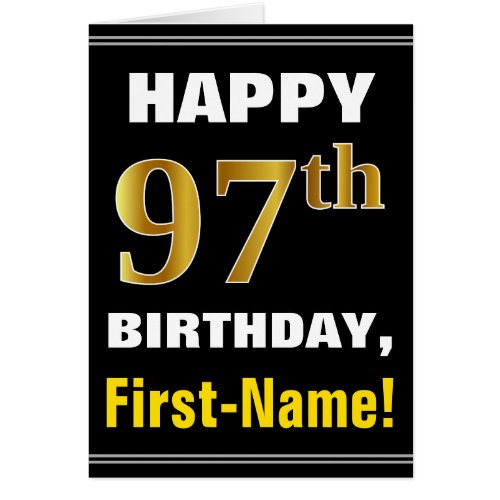 Bold, Black, Faux Gold 97th Birthday w/ Name Card