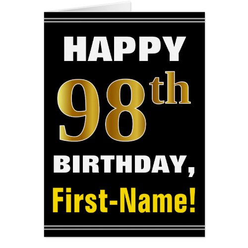 Bold Black Faux Gold 98th Birthday w Name Card