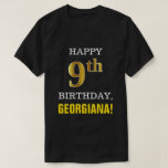 [ Thumbnail: Bold, Black, Faux Gold 9th Birthday W/ Name Shirt ]
