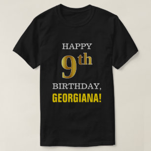 Bold, Black, Faux Gold 9th Birthday w/ Name Shirt