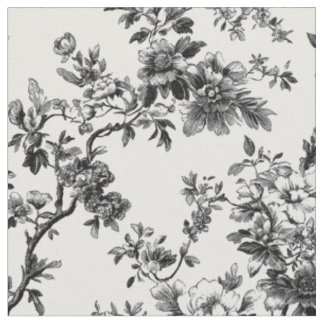 Bold Black Floral Branch Pattern Fabric