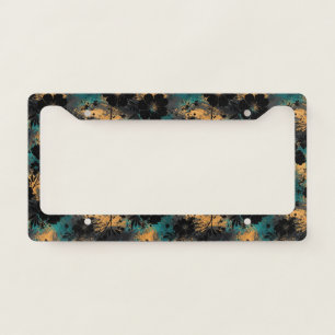 Bold Black Floral Silhouette with Teal & Mustard License Plate Frame