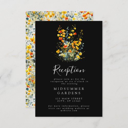 Bold Black Floral Watercolor Wedding Reception Enclosure Card