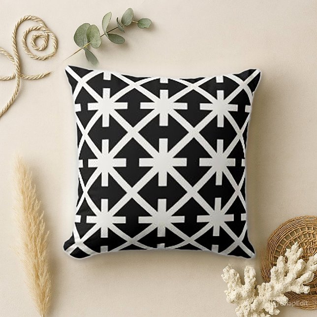 Bold Black Geometric Asterisk Grid Throw Pillow (Creator Uploaded)