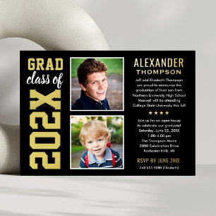 Bold Black Gold 2026 Then and Now Photo Party Foil Invitation