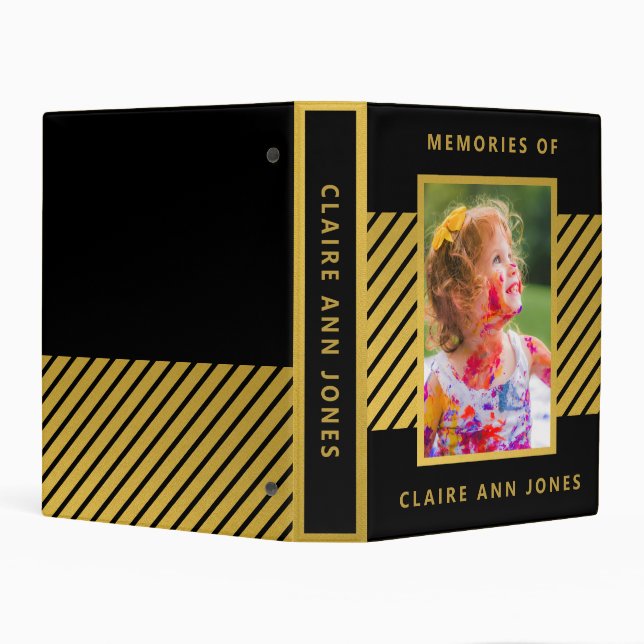 Bold Black Gold Foil Name Baby Book Mini Binder (Background)