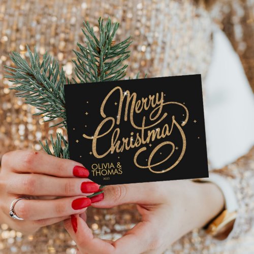 Bold Black Gold Merry Christmas 2023 Holiday Postcard