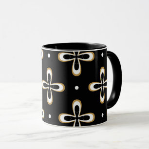 Bold Black & Gold Petal Pattern Mug with Matching