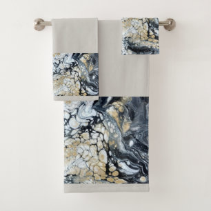 Bold Black Gold & White Border Bathroom Towel Set