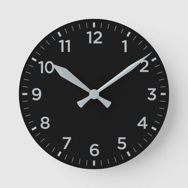 Bold Black Gray Gloss Minimalist Wall Clock (Front)