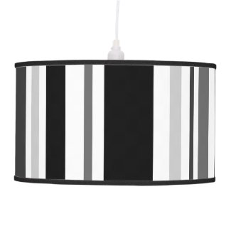 Bold Black, Gray, White Stripes Hanging Lamp