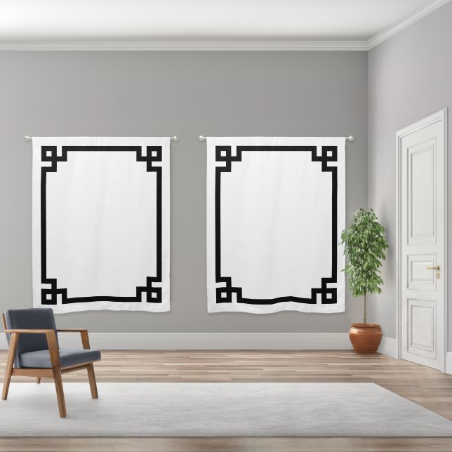 Bold Black Greek Key Border Blackout Curtains (Wide)