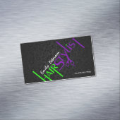 Bold Black Green And Purple Hair Stylist Text 2 Magnetic Business Card (In Situ)