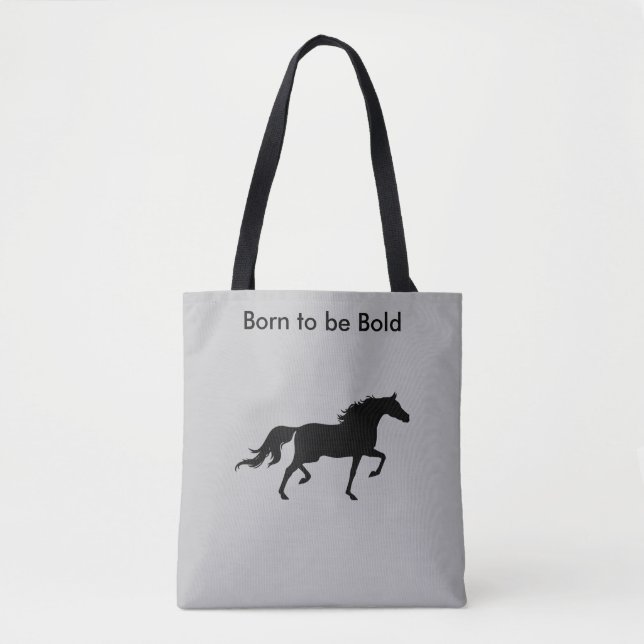 Bold Black Horse Silhouette on Silver Gray Tote Bag (Front)