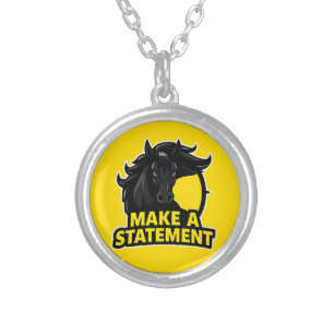Bold Black Horse with Motivational Text Silver Plated Necklace