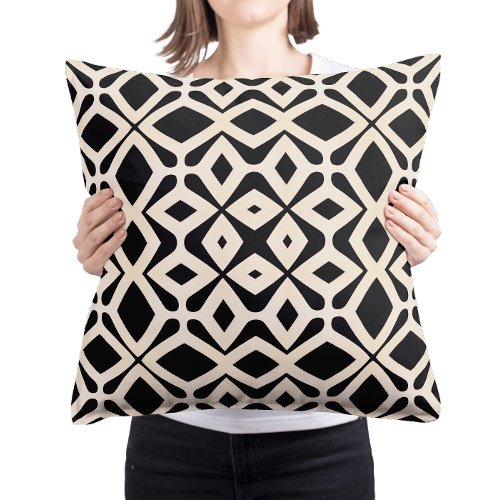 Bold Black  Ivory Geometric Pattern Design Throw Pillow