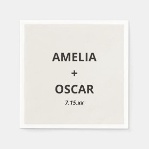 Bold Black Ivory Modern Wedding Names Date Custom Napkins