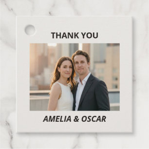 Bold Black Ivory Photo Modern Wedding Thank You Favor Tags