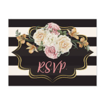 Bold Black, Ivory Stripes, Florals RSVP 