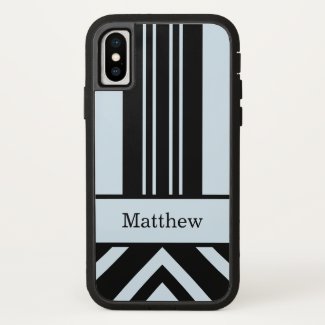 Bold Black & Light Grey Stripes Chevrons–Your Name iPhone X Case