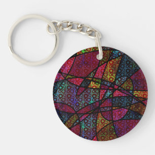 Bold Black Lines & Multicolored, Abstract Textures Keychain
