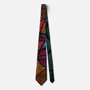 Bold Black Lines & Multicolored, Abstract Textures Tie