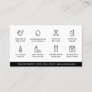 Bold Black Minimal Lash Care Instructions Business Card