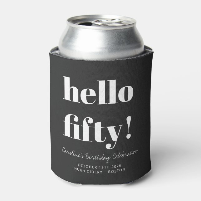 Bold Black Modern 50th Birthday Custom Can Cooler (Can Front)
