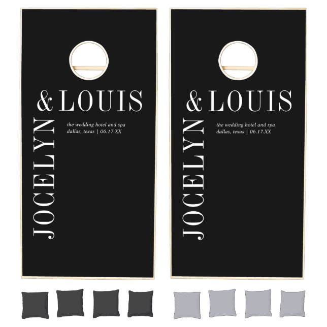 Bold Black Modern Wedding Cornhole Set (Set)