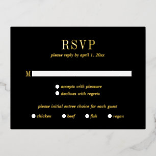 Bold Black Modern Wedding Foil RSVP Card