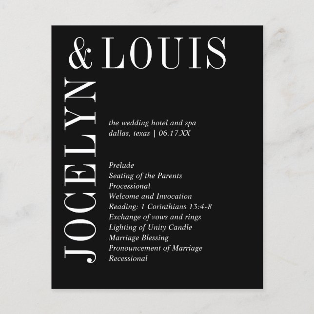 Bold Black Modern Wedding Program (Front)