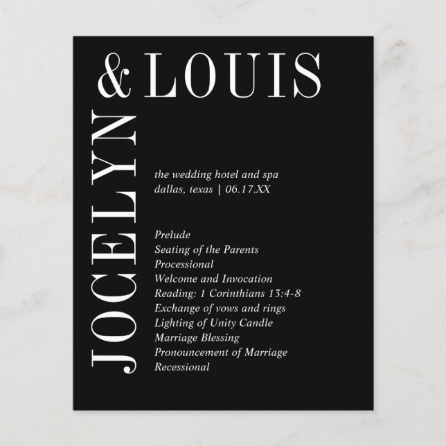Bold Black Modern Wedding Program Flyer (Front)