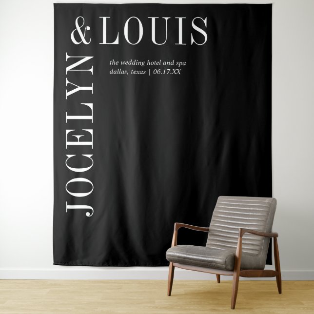 Bold Black Modern Wedding Tapestry (In Situ)