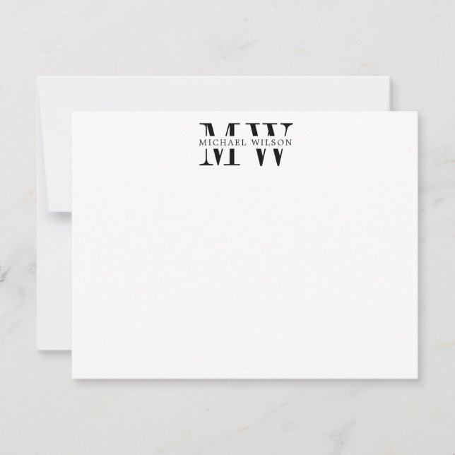 Bold Black Monogram Initials Name Note Card (Front)