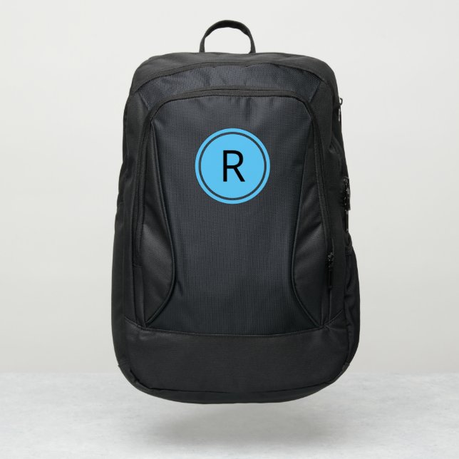 Bold Black Monogram on Bright Blue Circle Port Authority® Backpack (Front)