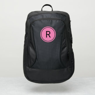Bold Black Monogram on Pink Circle Port Authority® Backpack