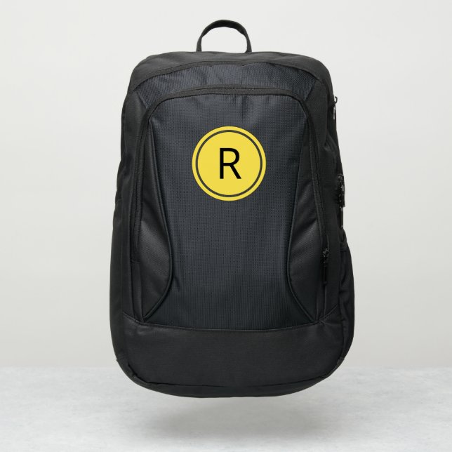 Bold Black Monogram on Yellow Circle Port Authority® Backpack (Front)