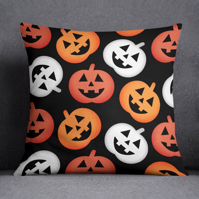 Bold Black Orange White Jack o Lantern Pattern Throw Pillow (Creator Uploaded)