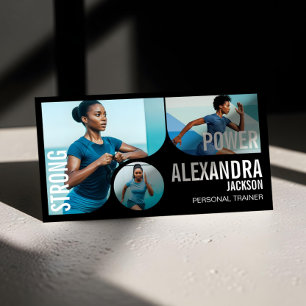 Bold Black Personal Trainer Fitness Gym Coach QR Business Card