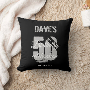 Bold Black Personalized 50th Any Age Birthday Throw Pillow