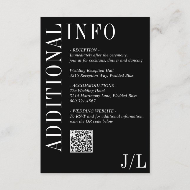 Bold Black QR Code Modern Wedding Enclosure Card (Front)