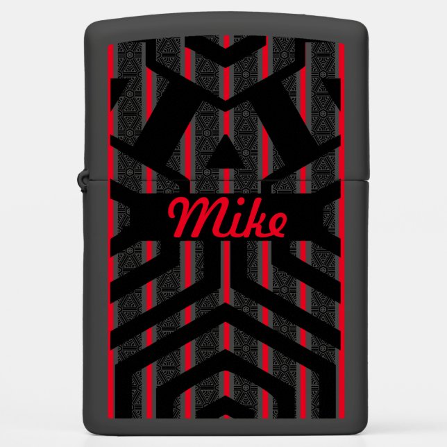 BOLD Black & Red Graphic Design with NAME Gift Zippo Lighter (Front)