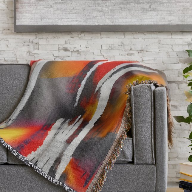Bold Black Red & Yellow Modern Abstract Art Throw Blanket (Get comfy and cozy in style with this colorful abstract modern art throw blanket.)