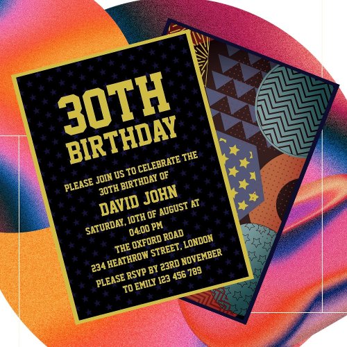 Bold Black Retro Pop 30th Birthday Invitation