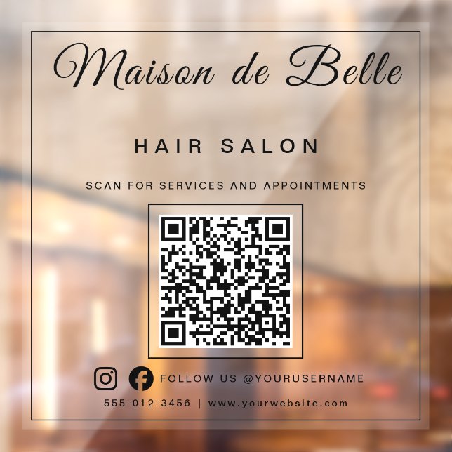 Bold Black Script QR Code Frosted Business Window Cling (Sheet 2)