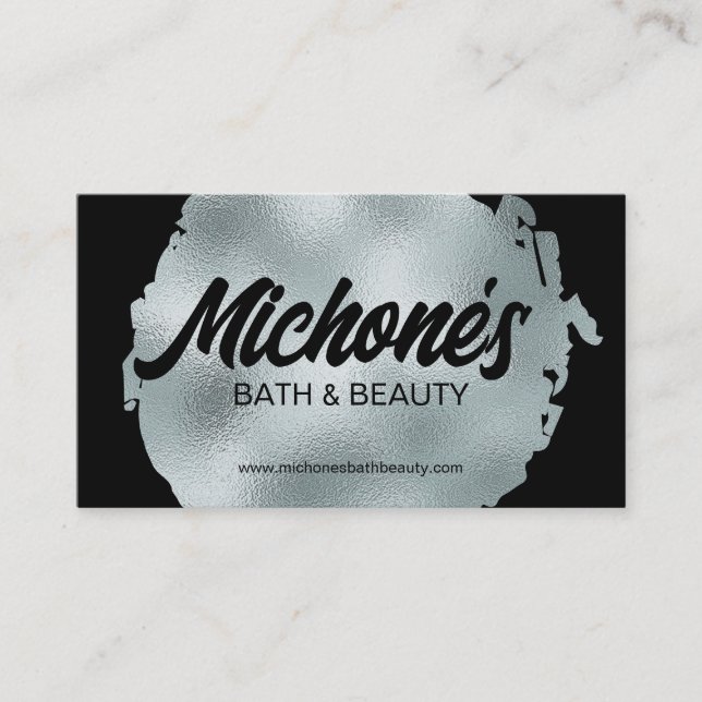 Bold Black Silver Foil Modern Luxury Glamorous Business Card (Front)