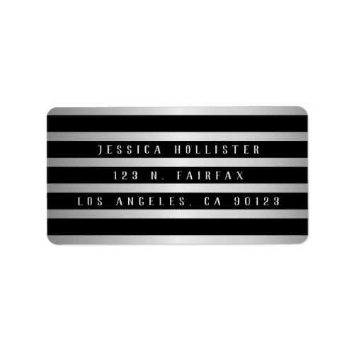 Bold Black Stripes  Faux Silver  Return Address Label