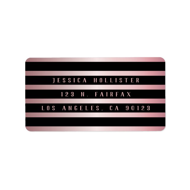 Bold Black Stripes & Rose Gold | Return Address Label (Front)