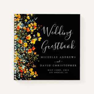 Bold Black Summer Floral Wedding Guest Book